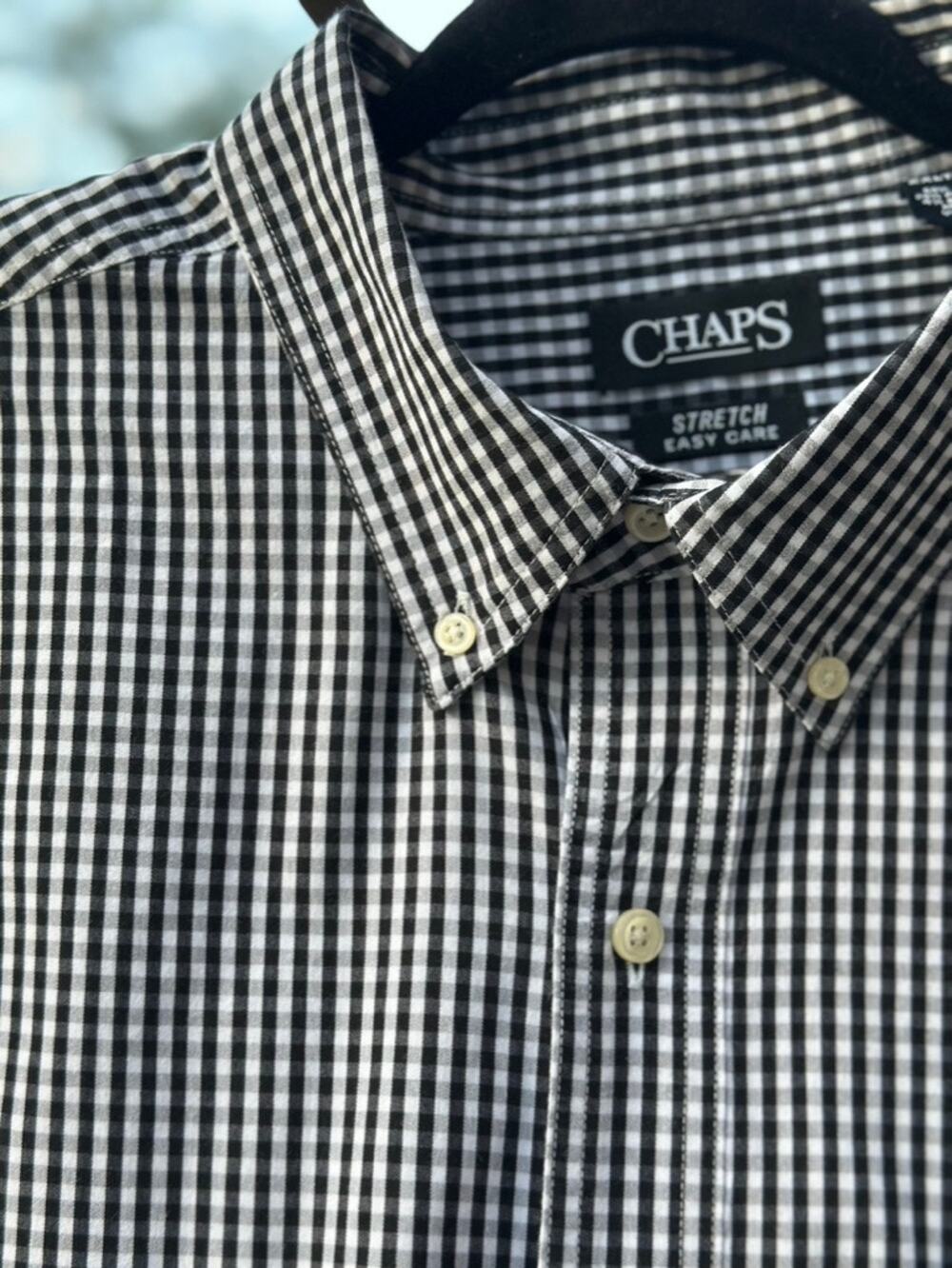 Chaps 2XLT Black White Gingham Check Stretch Button Down Shirt